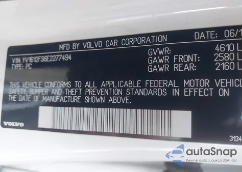 2014 Volvo S60 T5 z USA, uszkodzony, nr VIN YV1612FS6E2277494